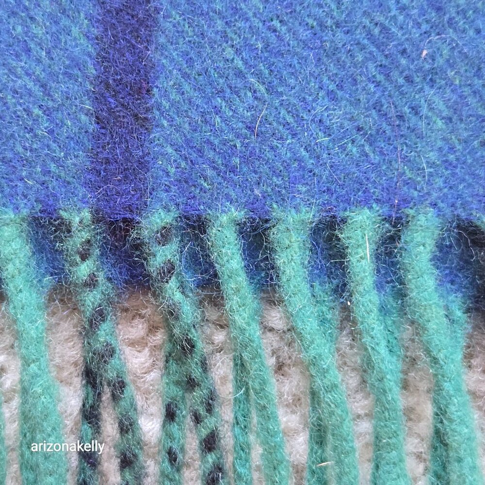Louisa Perini Blue Green Cashmere Fringe Scarf - Picture 4 of 10
